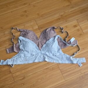 Danskin Lace Bralettess in Light Blue and Dusty Rose - M